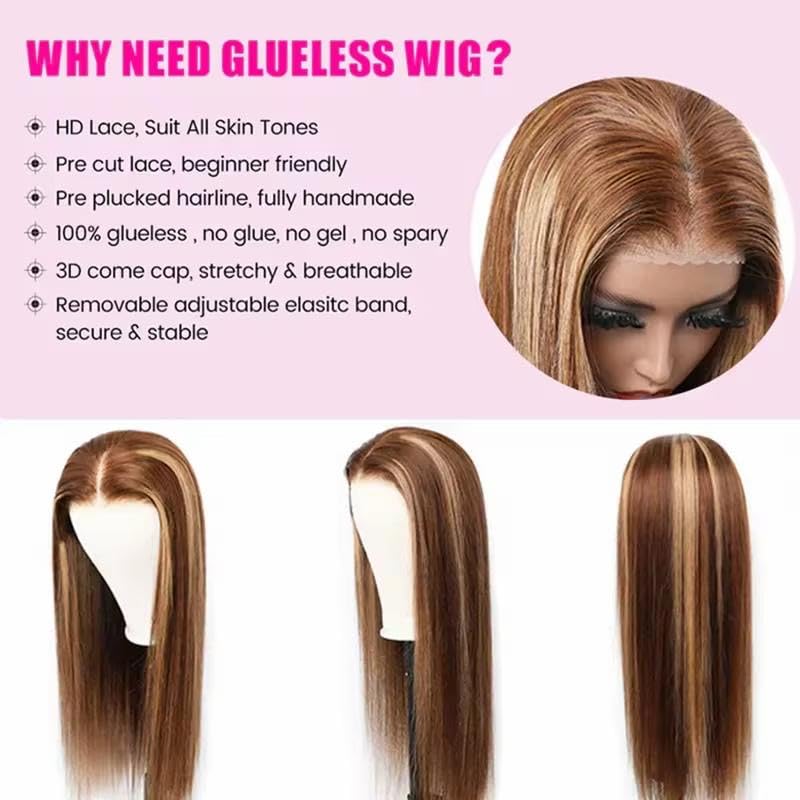 180% Density Ombré Blonde Silky Straight 13x6 HD Lace Front Wig Human Hair 22 Inch