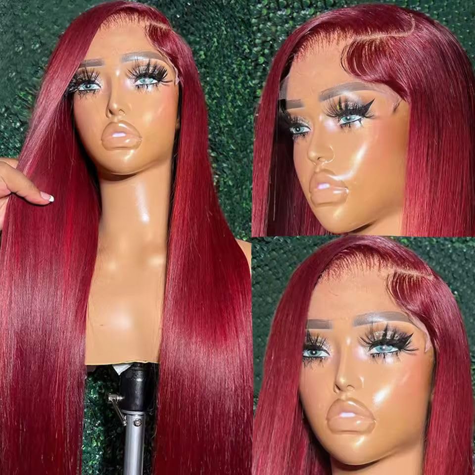 250% Density 99J Burgundy Red Silky Straight with Baby Hair 13x6 HD Lace Wig Human Hair 20 Inch