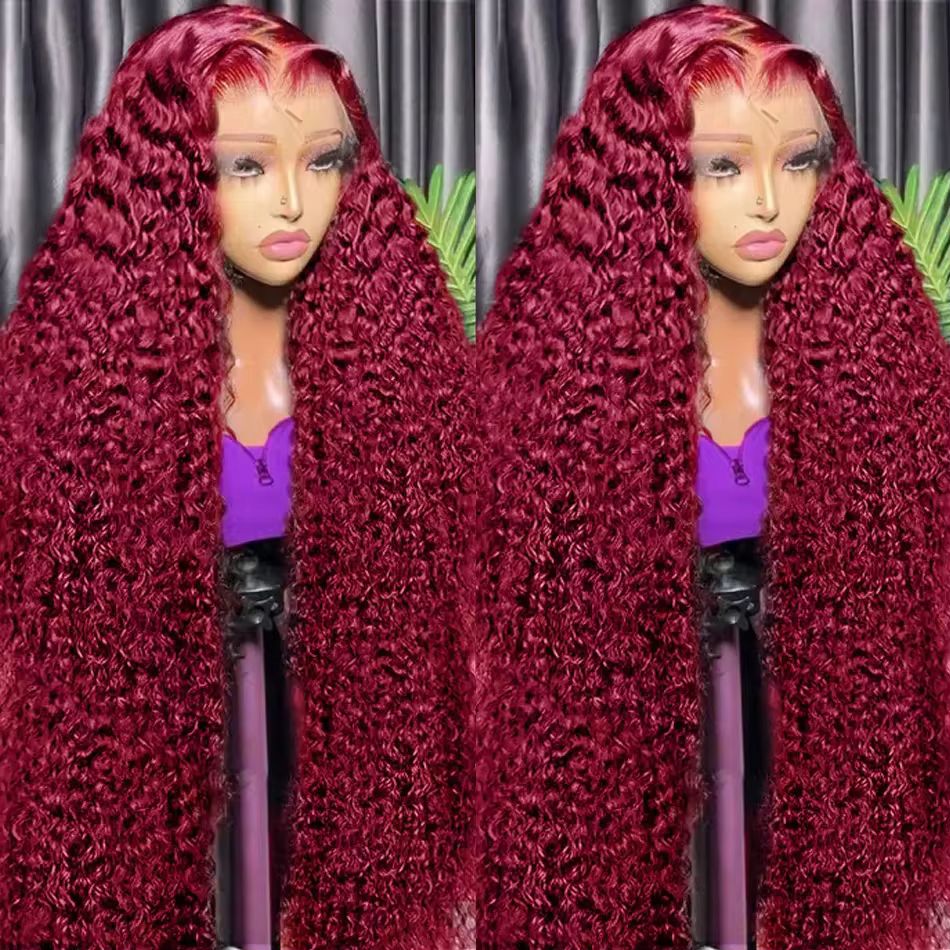 200% Density 99J Burgundy Silky Straight 13x4 HD Lace Wig Human Hair 20 Inch
