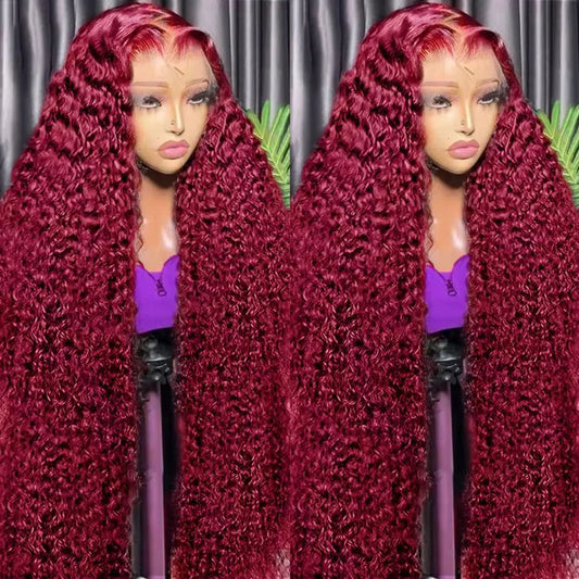 200% Density 99J Burgundy Silky Straight 13x4 HD Lace Wig Human Hair 20 Inch