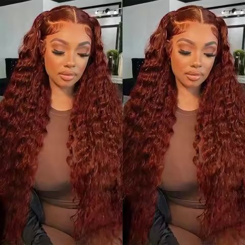 180% Density Reddish Brown Deep Curly 13x6 Lace Wig Human Hair 30 Inch