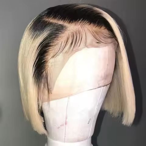 180% Density Ombre Blonde Silky Straight Bob 13x6 Lace Wig Human Hair 8 Inch