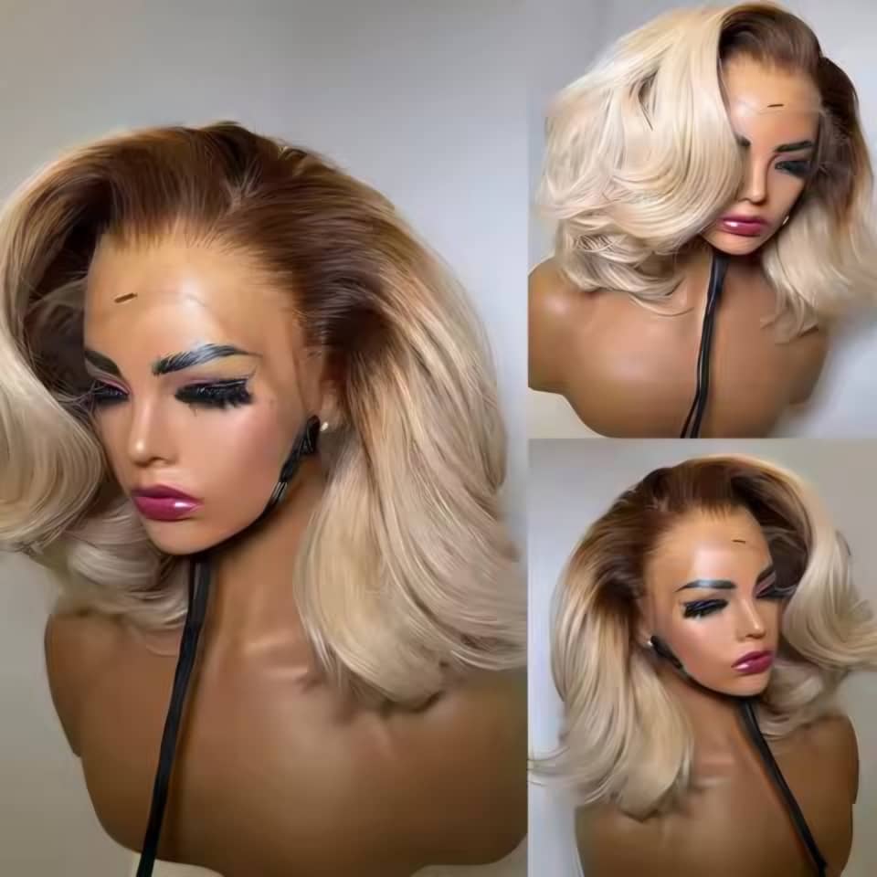 13x6 HD Lace Wig - Ombre Blonde Straight Bob 8 Inch