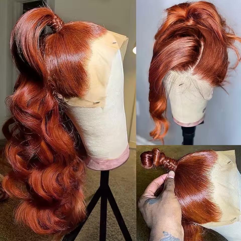 200% Density Reddish Brown Body Wave 13x6 Lace Front Wig Human Hair Lace 24 Inch