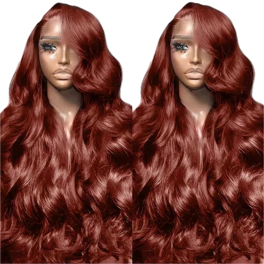 200% Density Reddish Brown Body Wave 13x6 Lace Front Wig Human Hair Lace 24 Inch