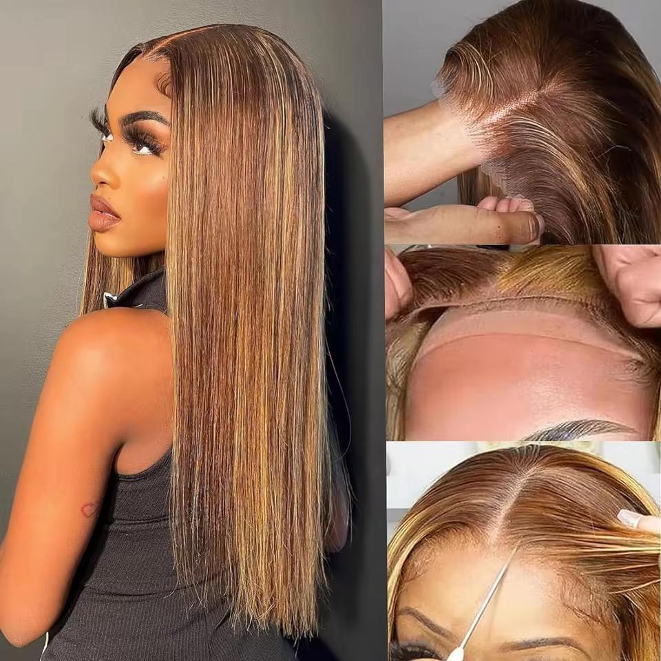 180% Density Ombré Blonde Silky Straight 13x6 HD Lace Front Wig Human Hair 22 Inch