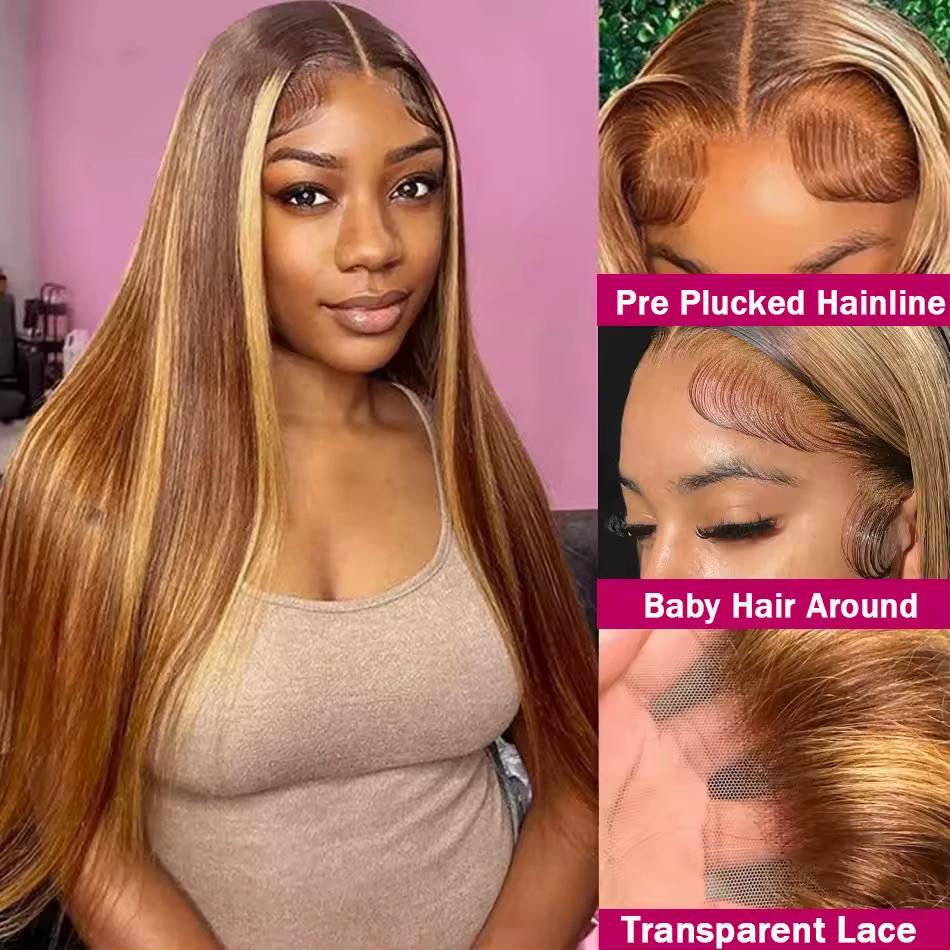 180% Density Ombré Blonde Silky Straight 13x6 HD Lace Front Wig Human Hair 22 Inch