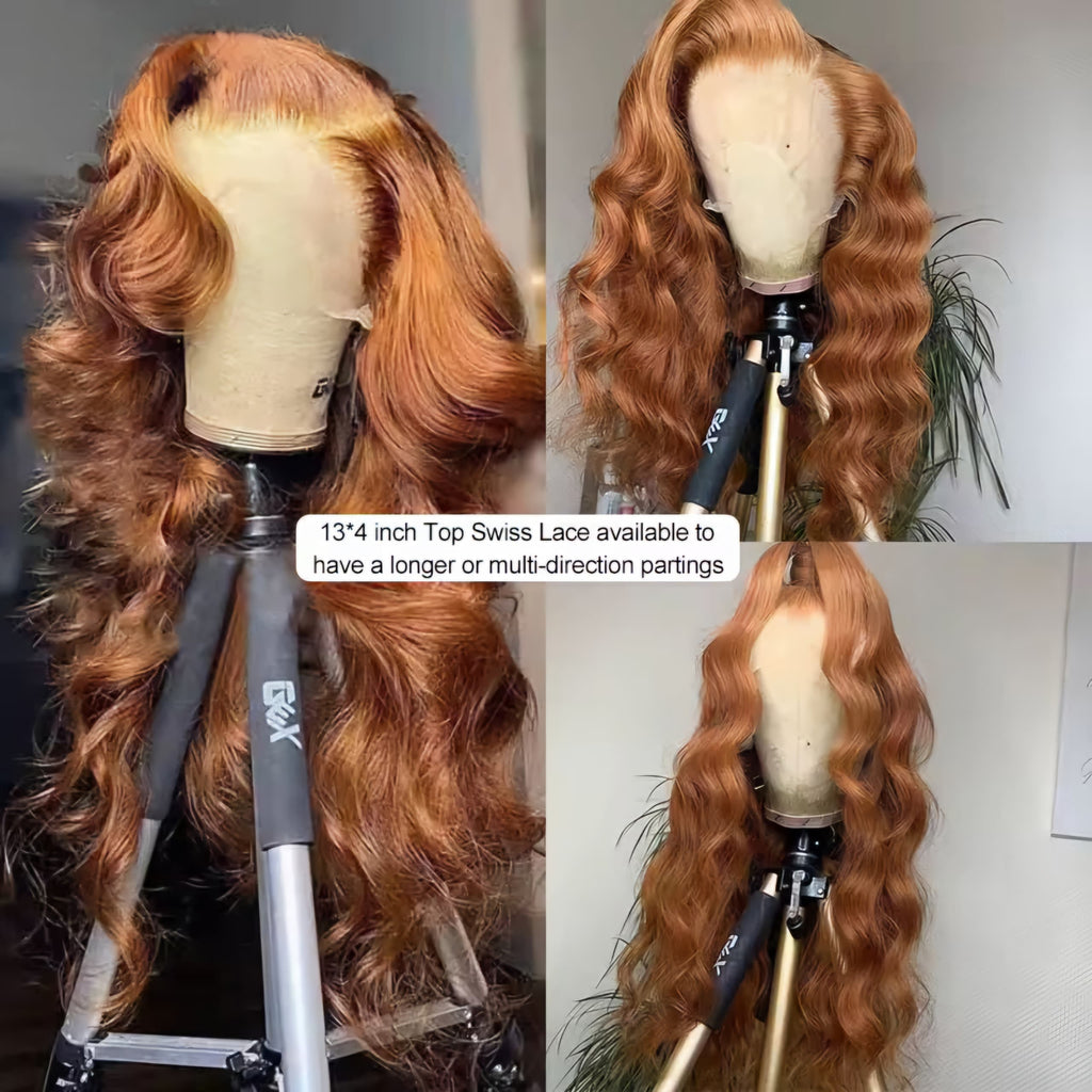 30 Inches 13x4 Ginger Blonde Lace Front Wigs Pre Plucked Body Wave Colored HD Lace Frontal Human Hair Wigs Burgundy Lace Front Wigs