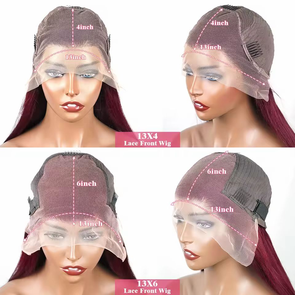 200% Density 99J Burgundy Silky Straight 13x4 HD Lace Wig Human Hair 20 Inch