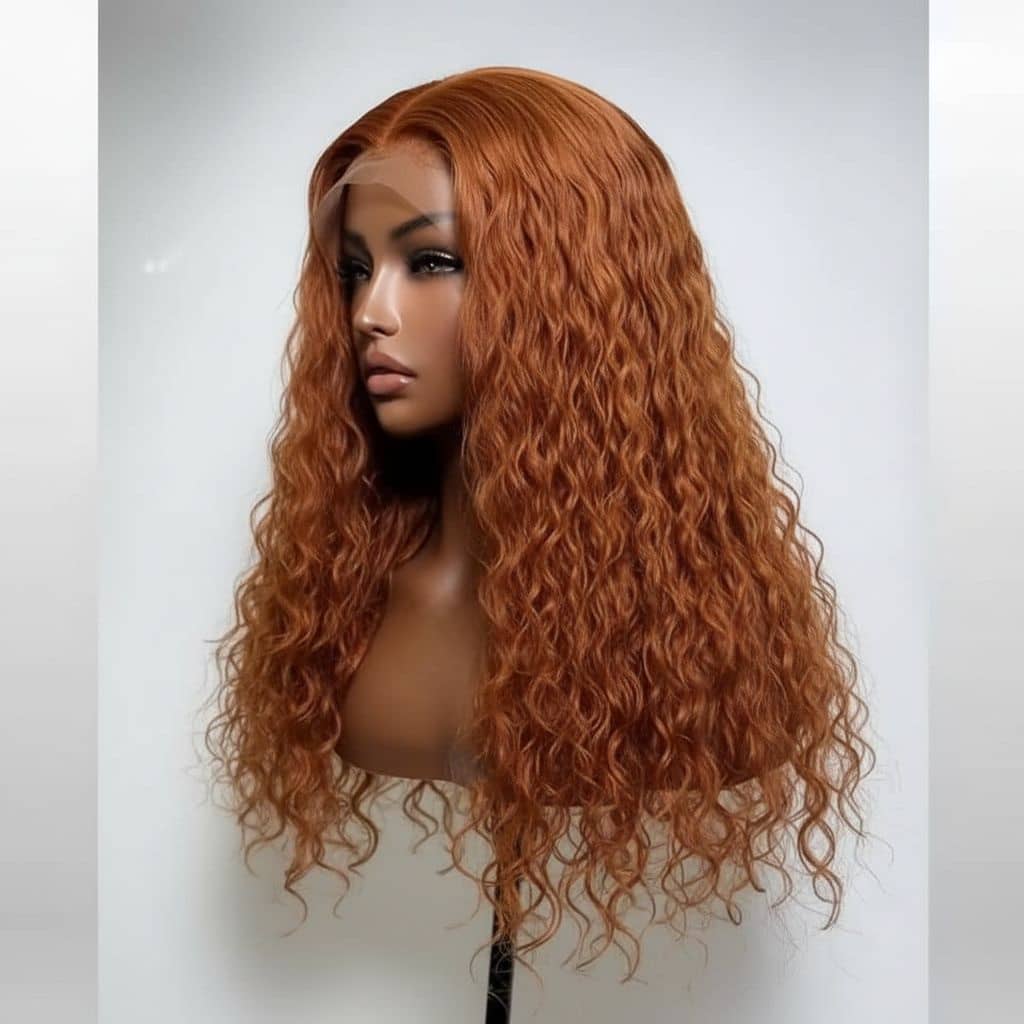 200% Density Ginger Brown Water Wave 13x6 HD Lace Wig Human Hair 24 Inch
