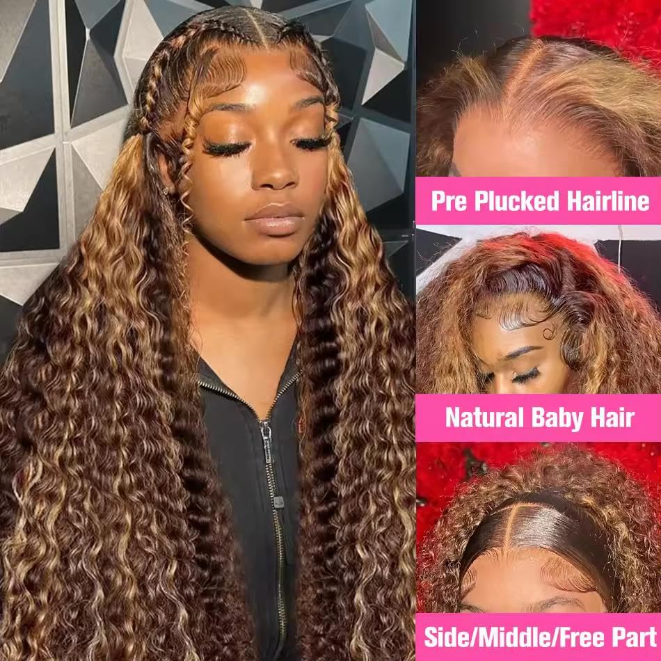 180% Density Honey Blonde Deep Wave 13x6 HD Lace Wig Human Hair 26 Inch
