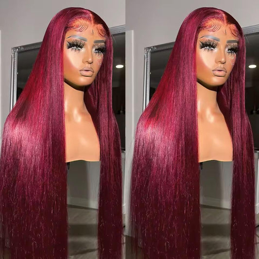 250% Density 99J Burgundy Red Silky Straight with Baby Hair 13x6 HD Lace Wig Human Hair 20 Inch