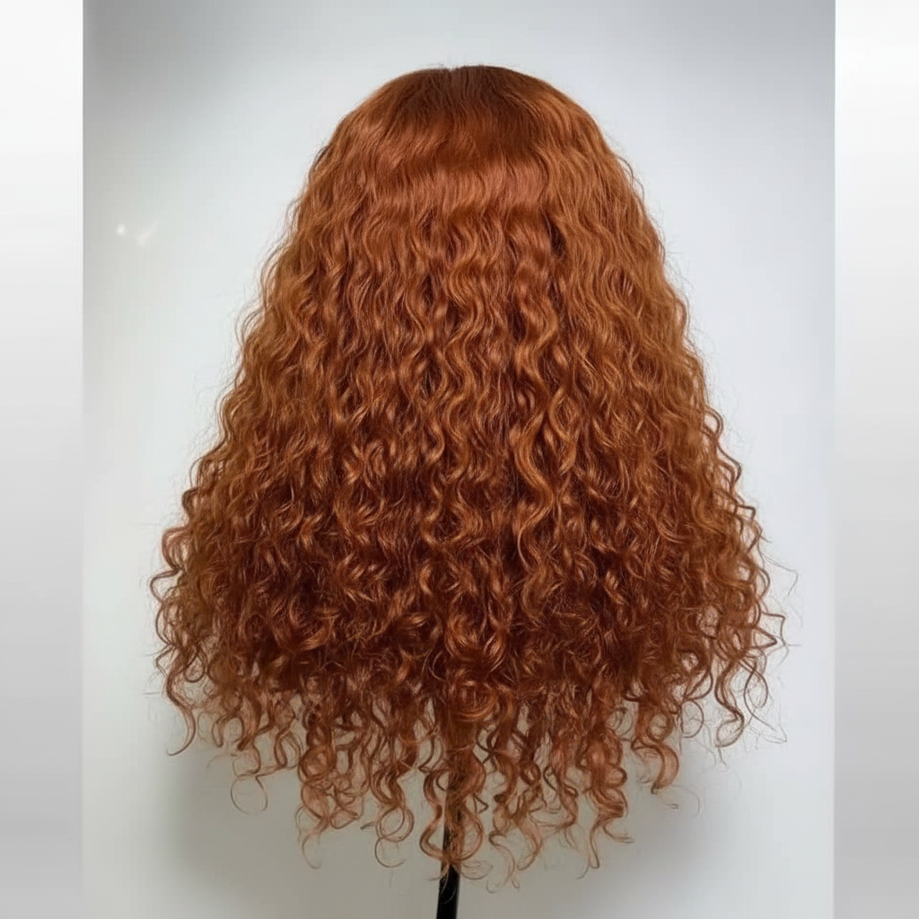 200% Density Ginger Brown Water Wave 13x6 HD Lace Wig Human Hair 24 Inch