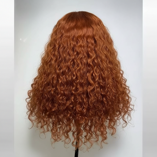 200% Density Ginger Brown Water Wave 13x6 HD Lace Wig Human Hair 24 Inch