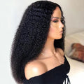 Side view of 360 glueless lace wig with kinky curly Brazilian human hair